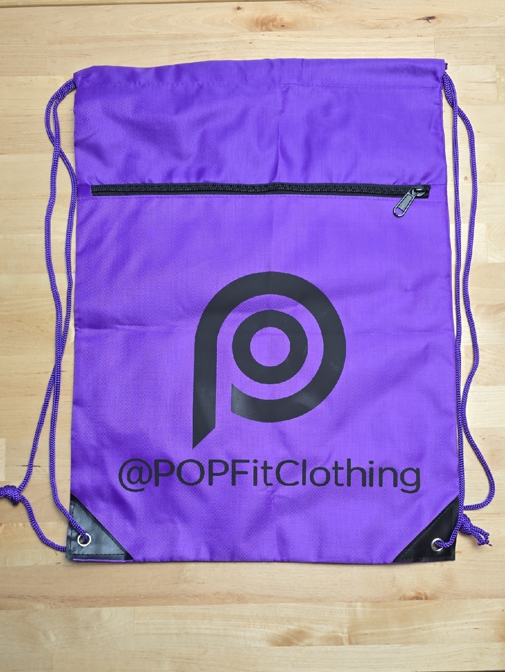 Pop Fit Clothing Drawstring Bag in  Purple & Black